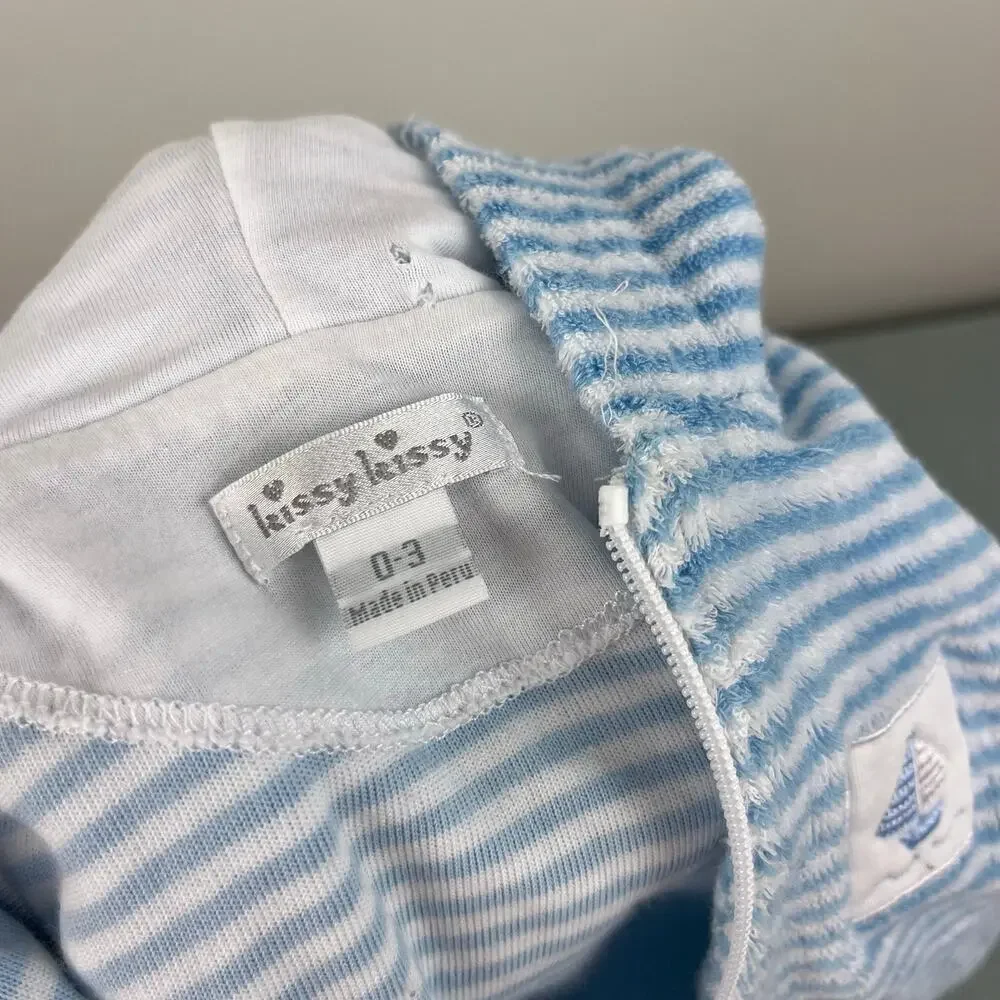 Kissy Kissy Blue Terry Striped Hooded Beach Cover Up Romper 0-3 Months